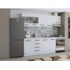 Bucatarie Alfa 240, Corp hota, Cu vitrina, alb, Blat termic alb
