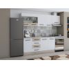 Bucatarie Alfa 240, Corp hota, Cu vitrina, Alb/Sonoma, Blat termic travertin