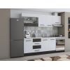 Bucatarie Alfa 240, Corp hota, Cu vitrina, Alb/Wenge, Blat termic alb
