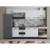Bucatarie Alfa 240, Corp hota, Cu vitrina, Alb/Wenge, Blat termic nuc