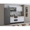 Bucatarie Alfa 180, Cu vitrina, Alb/Wenge, Blat termic nuc