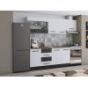 Bucatarie Alfa 240, Corp hota, Cu vitrina, Alb/Wenge, Blat termic nuc