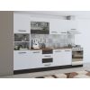 Bucatarie Alfa 300, corp hota si soldat, cu vitrina, alb/wenge, blat termic nuc
