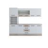 Bucatarie Alfa 240, Soldat, Cu vitrina, Alb/Sonoma, Blat termic travertin