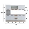 Bucatarie Alfa 240, Soldat, Cu vitrina, Alb/Sonoma, Blat termic travertin