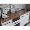 Bucatarie Alfa 240, Corp hota, Cu vitrina, Alb/Wenge, Blat termic nuc
