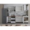 Bucatarie Alfa 240, Corp hota, Cu vitrina, Alb/Wenge, Blat termic nuc