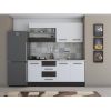 Bucatarie Alfa 180, Cu vitrina, Alb/Wenge, Blat termic travertin