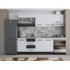 Bucatarie Alfa 240, Corp hota, Cu vitrina, Alb/Wenge, Blat termic travertin
