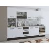 Bucatarie Alfa 300, corp hota si soldat, cu vitrina, alb/wenge, blat termic travertin