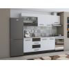 Bucatarie Alfa 240, Corp hota, Cu vitrina, Alb/Wenge, Blat termic travertin