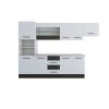 Bucatarie Alfa 300, corp hota si soldat, cu vitrina, alb/wenge, blat termic travertin