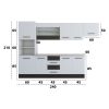 Bucatarie Alfa 300, corp hota si soldat, cu vitrina, alb/wenge, blat termic travertin