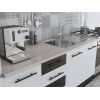 Bucatarie Alfa 300, corp hota si soldat, cu vitrina, alb/wenge, blat termic travertin