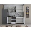 Bucatarie Alfa 180, Cu vitrina, Alb/Wenge, Blat termic travertin