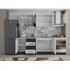 Bucatarie Alfa 240, Corp hota, Cu vitrina, Alb/Wenge, Blat termic travertin