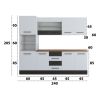 Bucatarie Alfa 240, Soldat, Cu vitrina, Alb/Wenge, Blat termic nuc