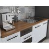 Bucatarie Alfa 240, Soldat, Cu vitrina, Alb/Wenge, Blat termic nuc