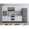 Bucatarie Alfa 240, Soldat, Cu vitrina, Alb/Wenge, Blat termic travertin