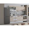 Bucatarie Alfa 240, Corp hota, Cu vitrina, Sonoma/Alb, Blat termic travertin