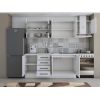 Bucatarie Alfa 240, Corp hota, Cu vitrina, alb, Blat termic alb
