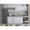 Bucatarie Alfa 240, Corp hota, Cu vitrina, Alb, Blat termic nuc