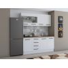Bucatarie Alfa 180, Cu vitrina, Alb, Blat termic nuc
