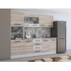 Bucatarie Alfa 240, Soldat, Cu vitrina, Sonoma/Alb, Blat termic travertin