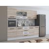 Bucatarie Alfa 240, Soldat, Cu vitrina, Sonoma/Alb, Blat termic travertin