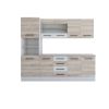 Bucatarie Alfa 240, Soldat, Cu vitrina, Sonoma/Alb, Blat termic travertin