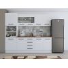Bucatarie Alfa 240, Soldat, Cu vitrina, Alb, Blat termic nuc