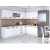 Bucatarie de colt Alfa, Cu vitrina, Alb, Blat termic travertin