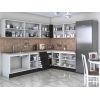 Bucatarie de colt Alfa, Cu vitrina, Wenge, Blat termic travertin