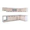 Bucatarie de colt Alfa, Corp hota, Corp cuptor, Cu vitrina, Sonoma, Blat termic travertin