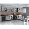 Bucatarie de colt Alfa, Cu vitrina, Corp cuptor, Corp hota, Wenge, Blat termic nuc