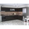 Bucatarie de colt Alfa, Cu vitrina, Corp cuptor, Corp hota, Wenge, Blat termic travertin