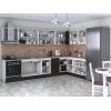 Bucatarie de colt Alfa, Cu vitrina, Corp cuptor, Corp hota, Wenge, Blat termic travertin