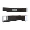 Bucatarie de colt Alfa, Cu vitrina, Corp cuptor, Corp hota, Wenge, Blat termic travertin