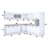 Bucatarie de colt Alfa, Corp inalt cuptor, Cu vitrina, Alb, Blat termic travertin