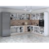 Bucatarie de colt Alfa, Corp inalt cuptor, Cu vitrina, Sonoma, Blat termic travertin