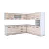 Bucatarie de colt Alfa, Corp inalt cuptor, Cu vitrina, Sonoma, Blat termic travertin