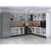 Bucatarie de colt Alfa, Corp inalt cuptor, Cu vitrina, Wenge, Blat termic nuc