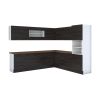 Bucatarie de colt Alfa, Corp inalt cuptor, Cu vitrina, Wenge, Blat termic nuc