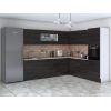 Bucatarie de colt Alfa, Corp inalt cuptor, Cu vitrina, Wenge, Blat termic travertin