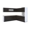 Bucatarie de colt Alfa, Corp inalt cuptor, Cu vitrina, Wenge, Blat termic travertin