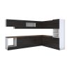 Bucatarie de colt Alfa, Soldat, Corp cuptor, Corp hota, Cu vitrina, Wenge, Blat termic nuc
