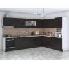 Bucatarie de colt Alfa, Soldat, Corp cuptor, Corp hota, cu vitrina, Wenge, Blat termic travertin
