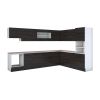 Bucatarie de colt Alfa, Soldat, Corp cuptor, Corp hota, cu vitrina, Wenge, Blat termic travertin