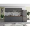 Bucatarie Alfa 260, Cu vitrina, Gri, Blat termic nuc