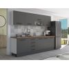 Bucatarie Alfa 260, Cu vitrina, Gri, Blat termic nuc